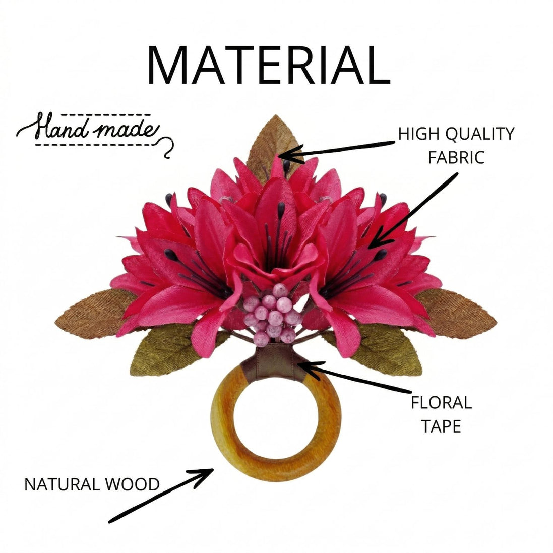 Maison Charlo Set of 4 Pink Lilies Flower Celebration Napkin Rings