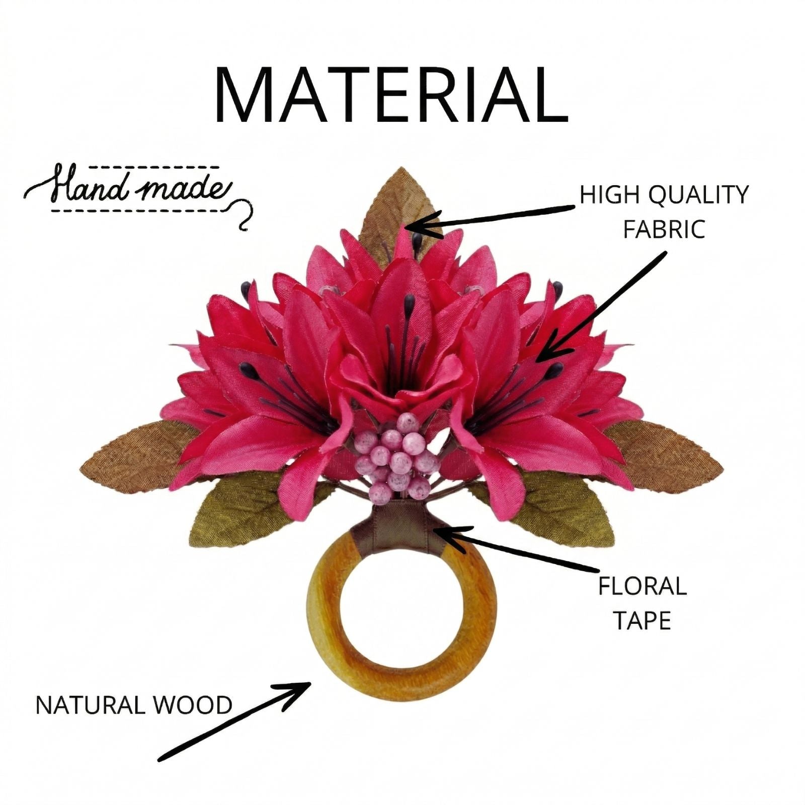 Maison Charlo Set of 4 Pink Lilies Flower Celebration Napkin Rings