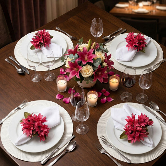 Maison Charlo Set of 4 Pink Lilies Flower Celebration Napkin Rings