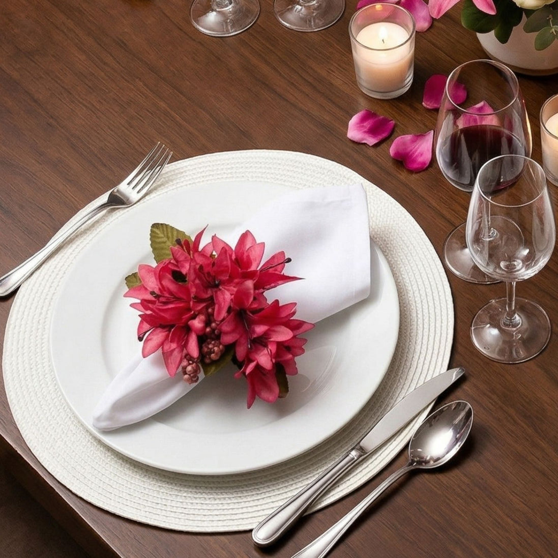 Maison Charlo Set of 4 Pink Lilies Flower Celebration Napkin Rings