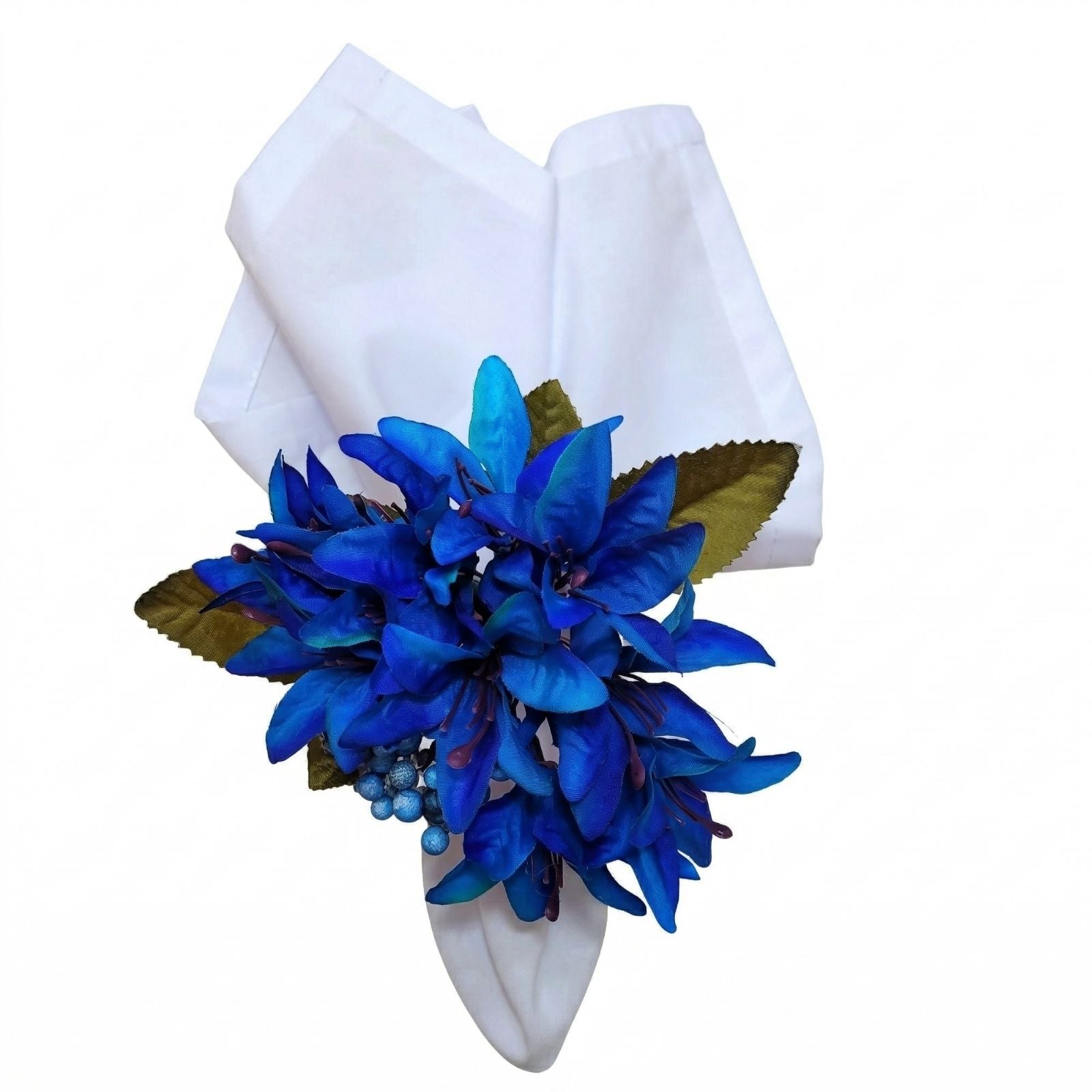 Maison Charlo Set of 4 Royal Blue Lilies Flower Celebration Napkin Rings