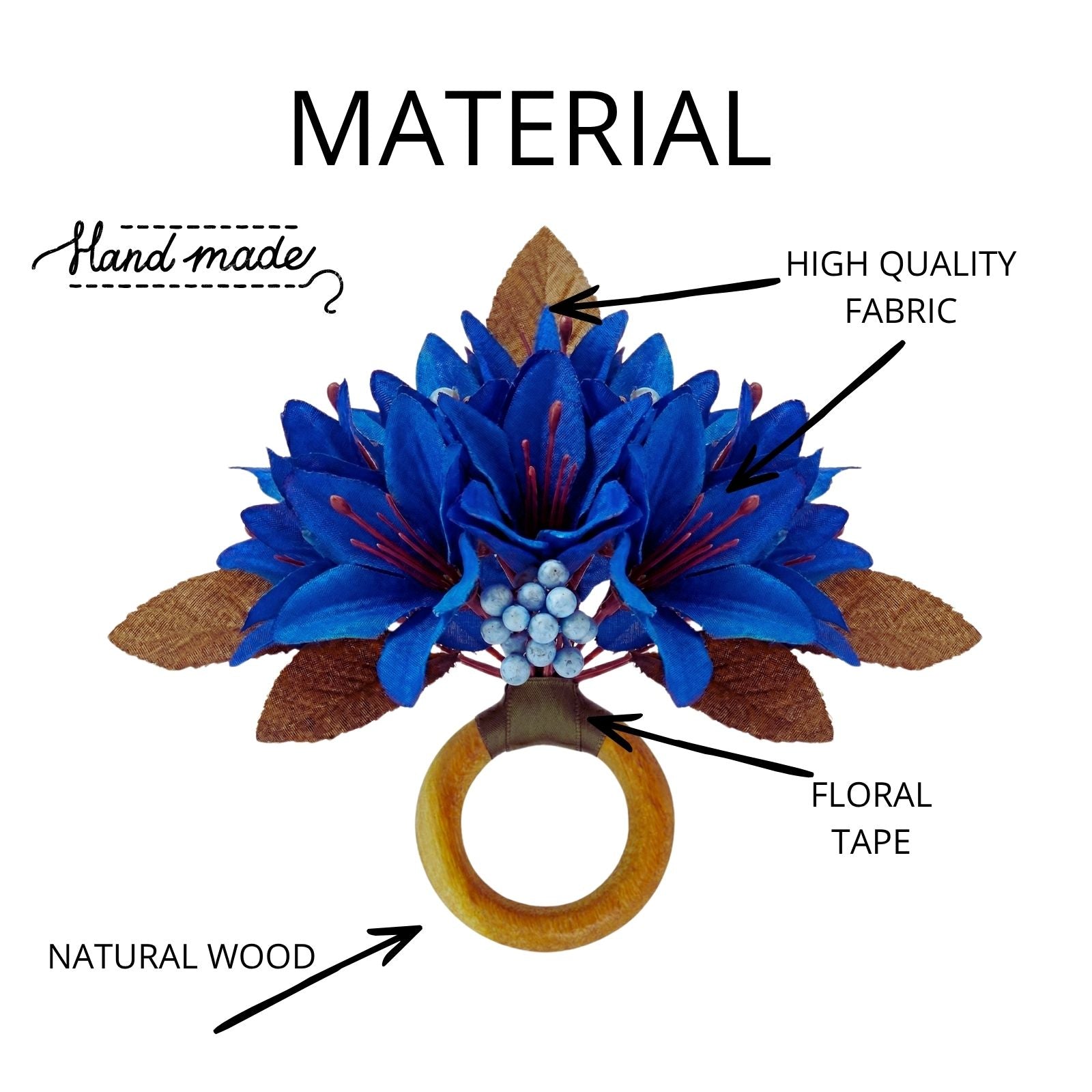 Maison Charlo Set of 4 Royal Blue Lilies Flower Celebration Napkin Rings