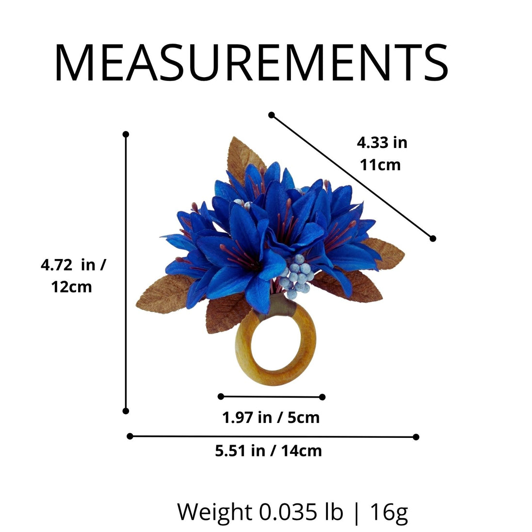 Maison Charlo Set of 4 Royal Blue Lilies Flower Celebration Napkin Rings