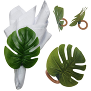 Charlo's Set 6 Green Monstera Leaf Tropical Napkin Rings Ecofriendly Pack for dining table decor
