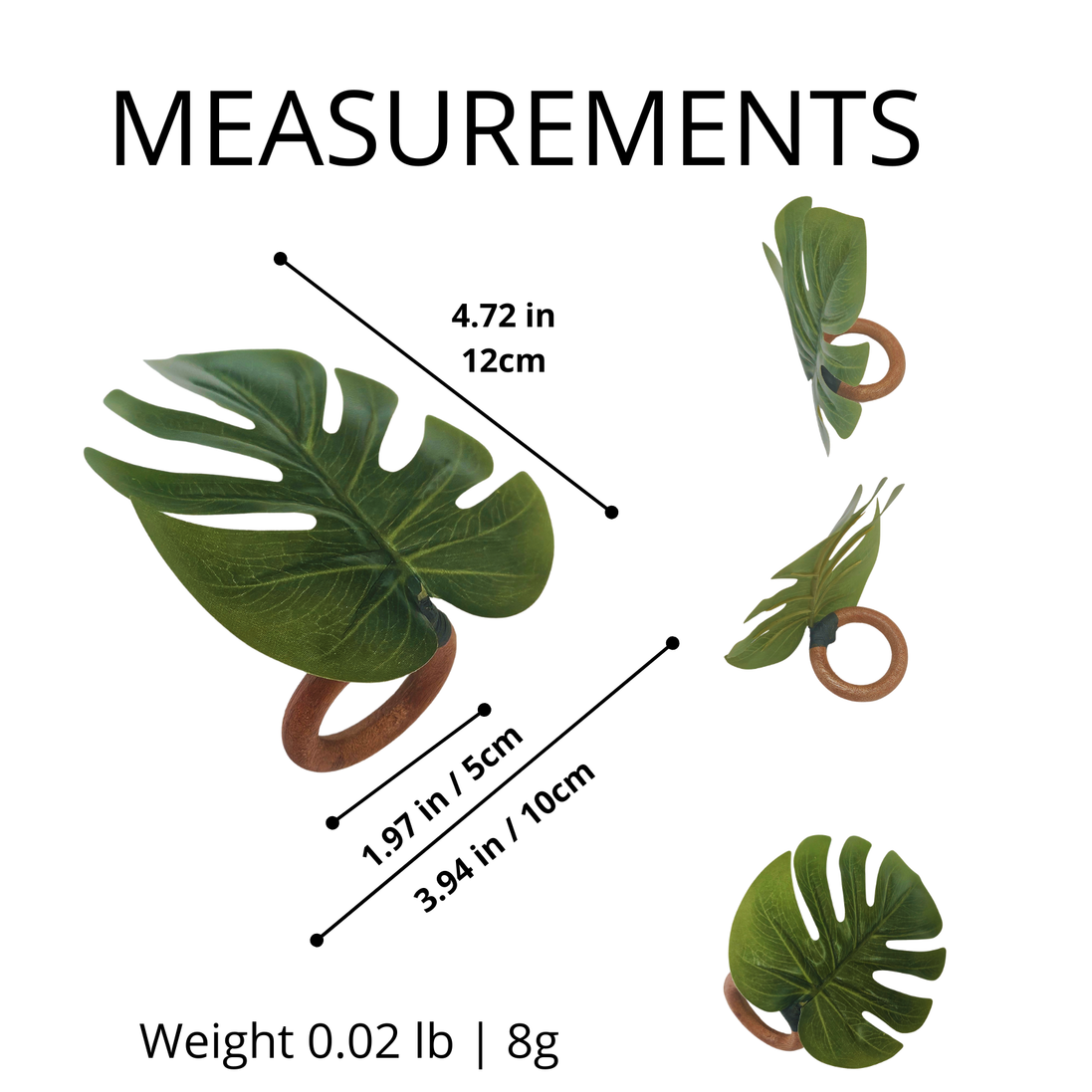 Charlo's Set 6 Green Monstera Leaf Tropical Napkin Rings Ecofriendly Pack for dining table decor