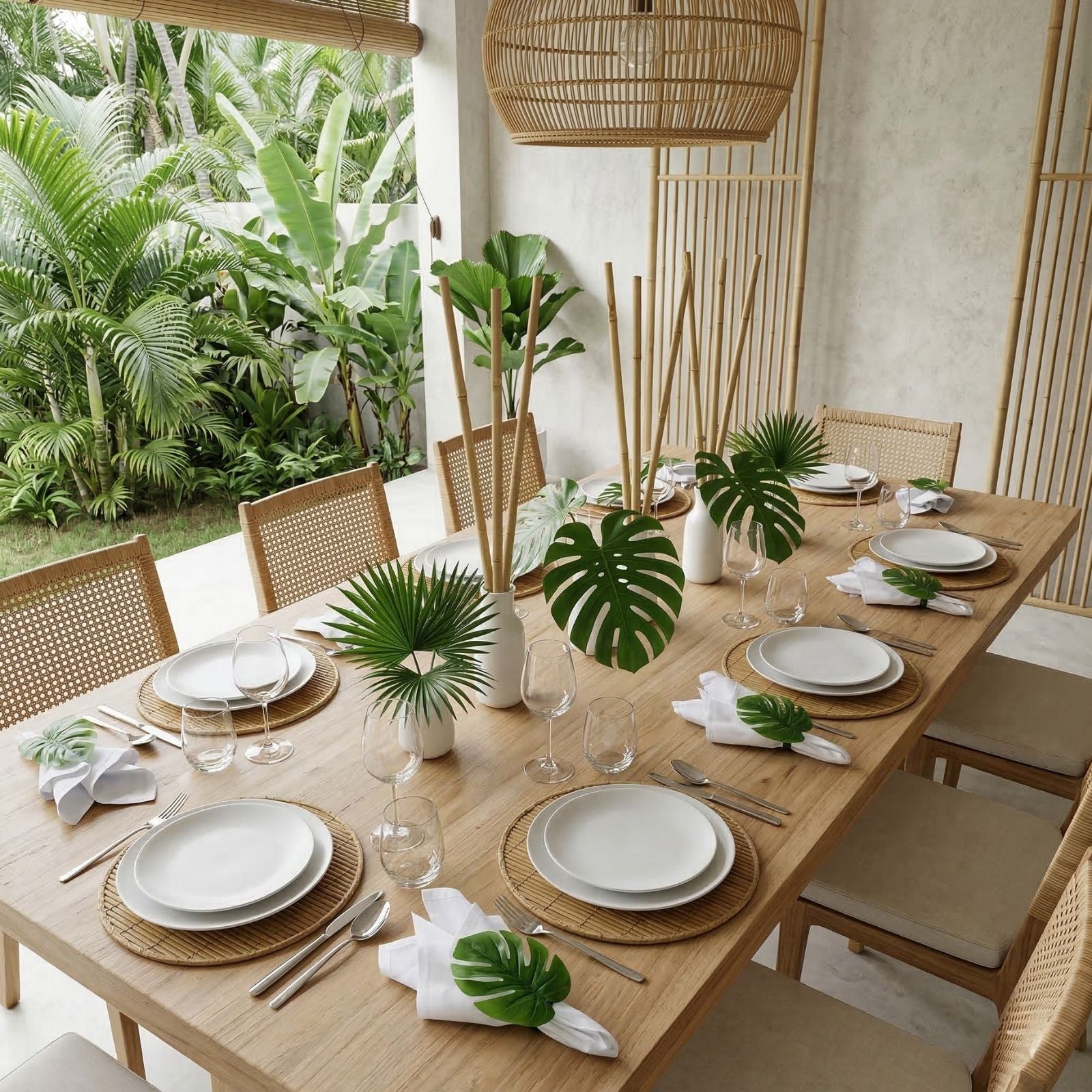 Charlo's Set 6 Green Monstera Leaf Tropical Napkin Rings Ecofriendly Pack for dining table decor