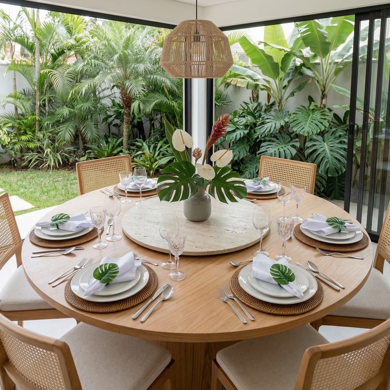 Charlo's Set 6 Green Monstera Leaf Tropical Napkin Rings Ecofriendly Pack for dining table decor