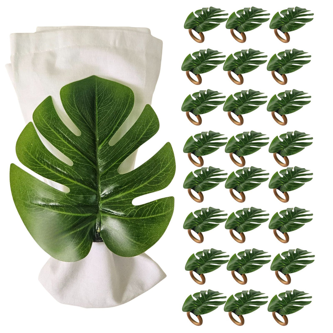 Charlo's Set 24 Green Monstera Leaf Tropical Napkin Rings Ecofriendly Pack for dining table decor