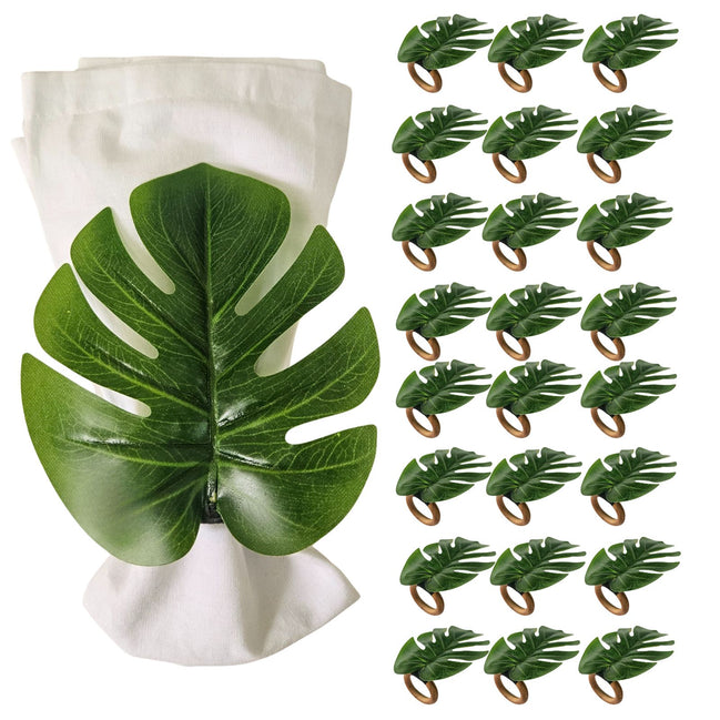 Charlo's Set 24 Green Monstera Leaf Tropical Napkin Rings Ecofriendly Pack for dining table decor