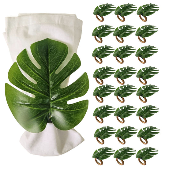 Charlo's Set 24 Green Monstera Leaf Tropical Napkin Rings Ecofriendly Pack for dining table decor