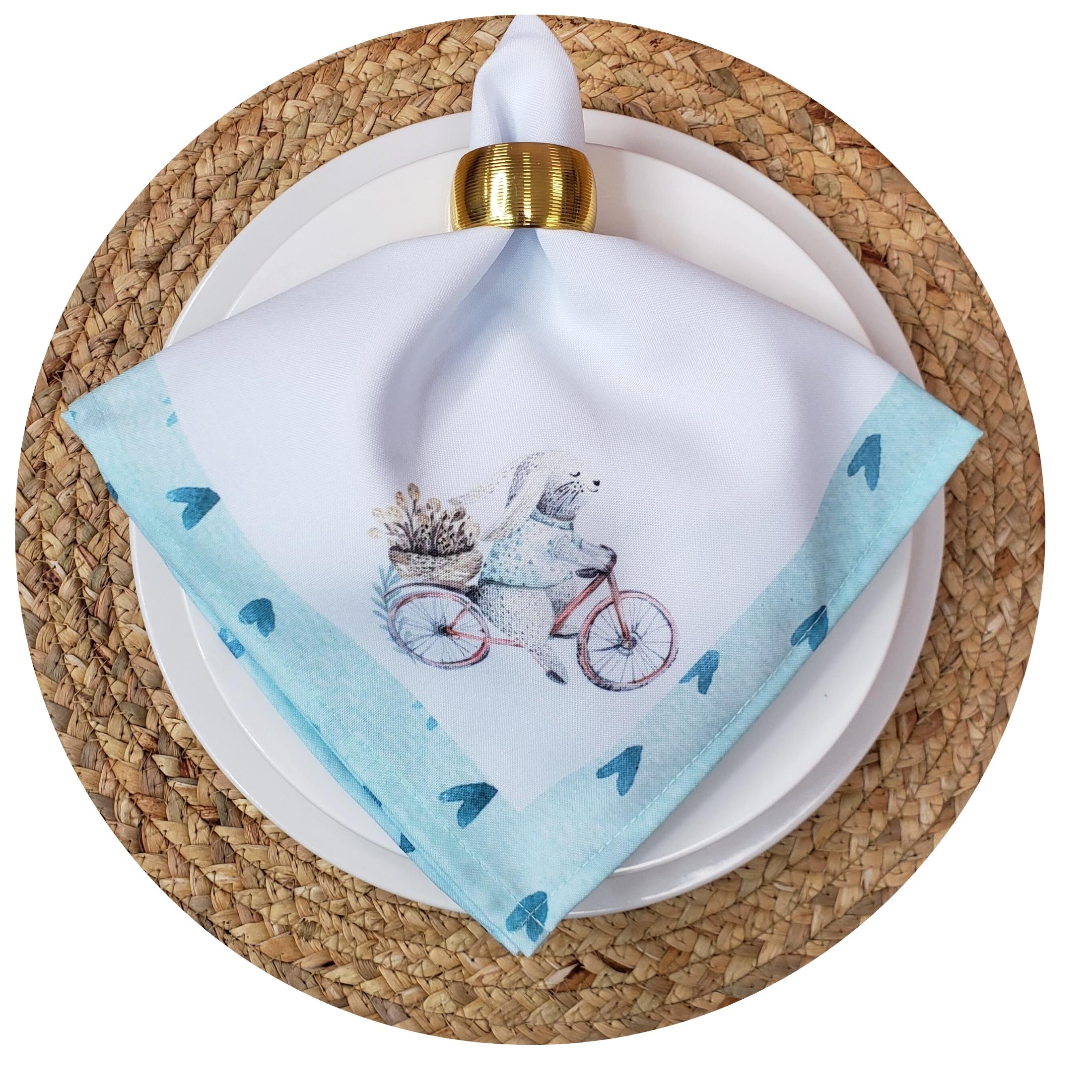 Charlo's Easter Synthetic Cloth Napkins Bunny Blue Balloons Reusable Durable 16