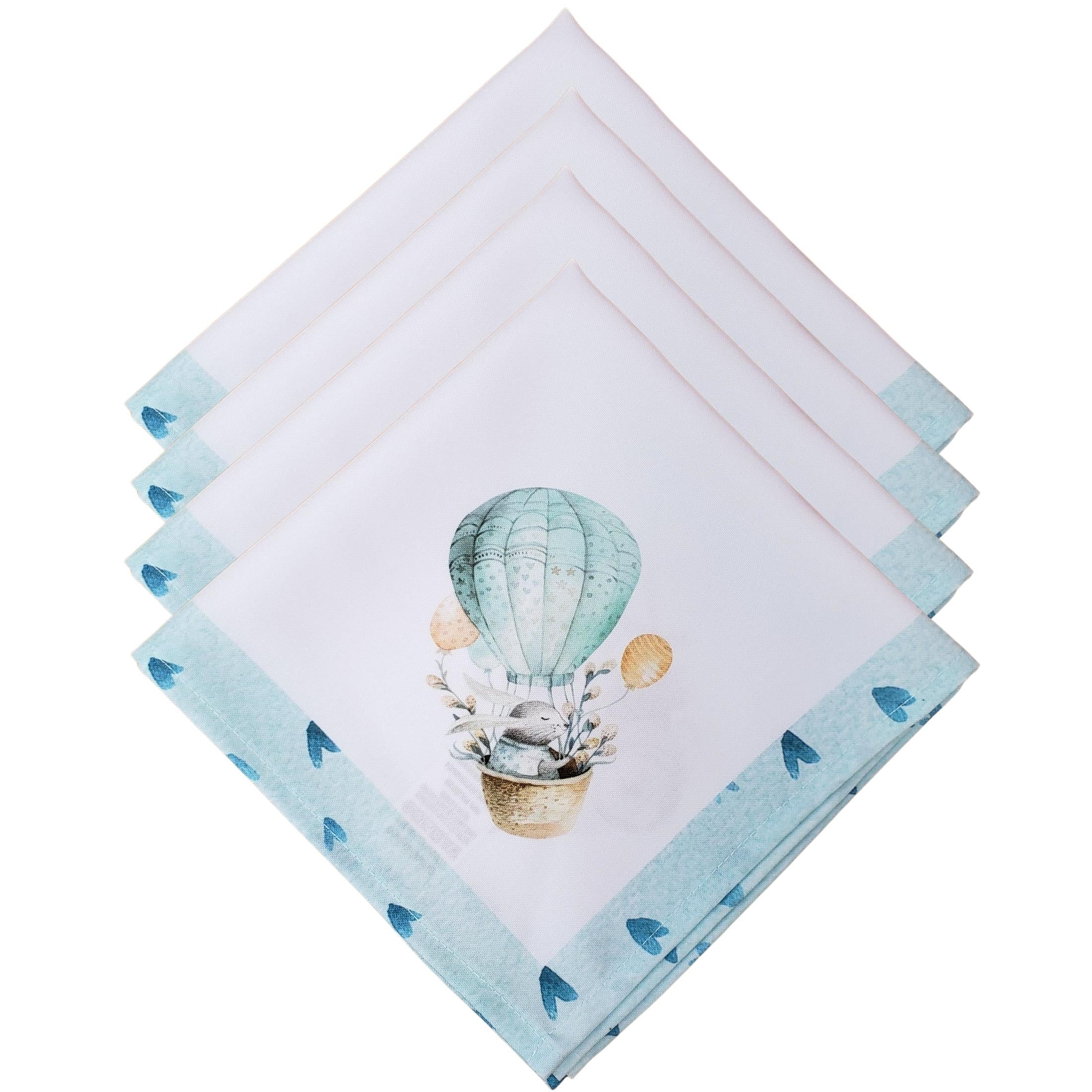 Charlo's Easter Synthetic Cloth Napkins Bunny Blue Balloons Reusable Durable 16