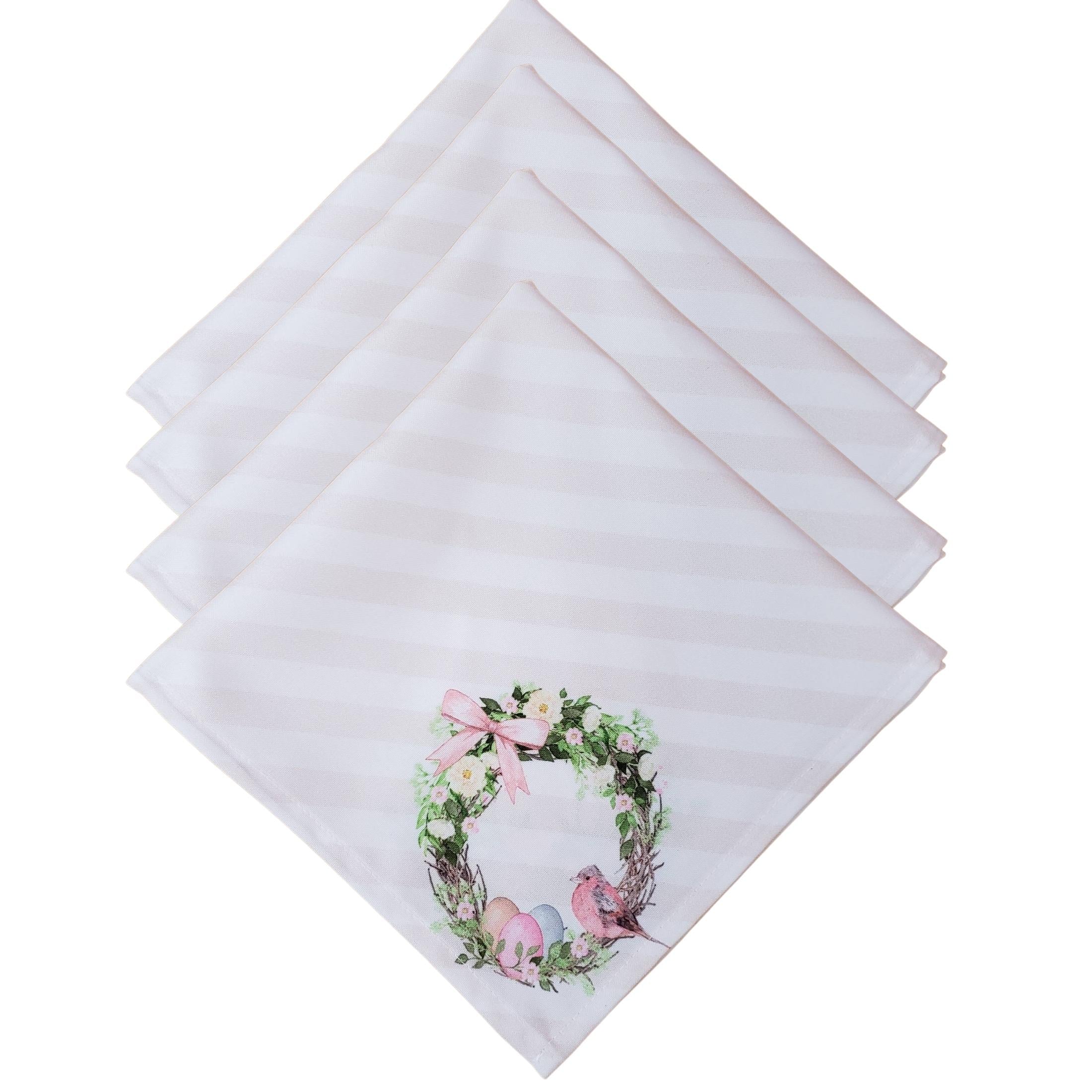 Charlo's Easter Synthetic Cloth Napkins Bird Bunny Rose Plaid Reusable  16
