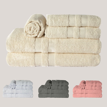 5-Piece Cotton Towel Set White – Bath, Hand & Bath Mat Paris Collection Soft Absorbent