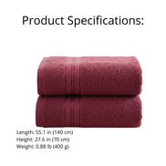Set of 2 Cotton Bath Towels 49.2 x 25.6 in – 260 GSM Lightweight Soft Everyday Towels