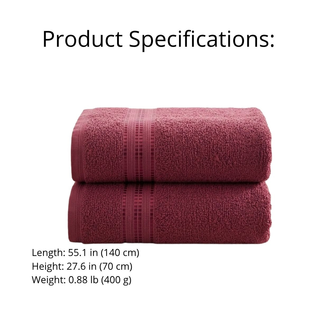 Set of 2 Cotton Bath Towels 49.2 x 25.6 in – 260 GSM Lightweight Soft Everyday Towels