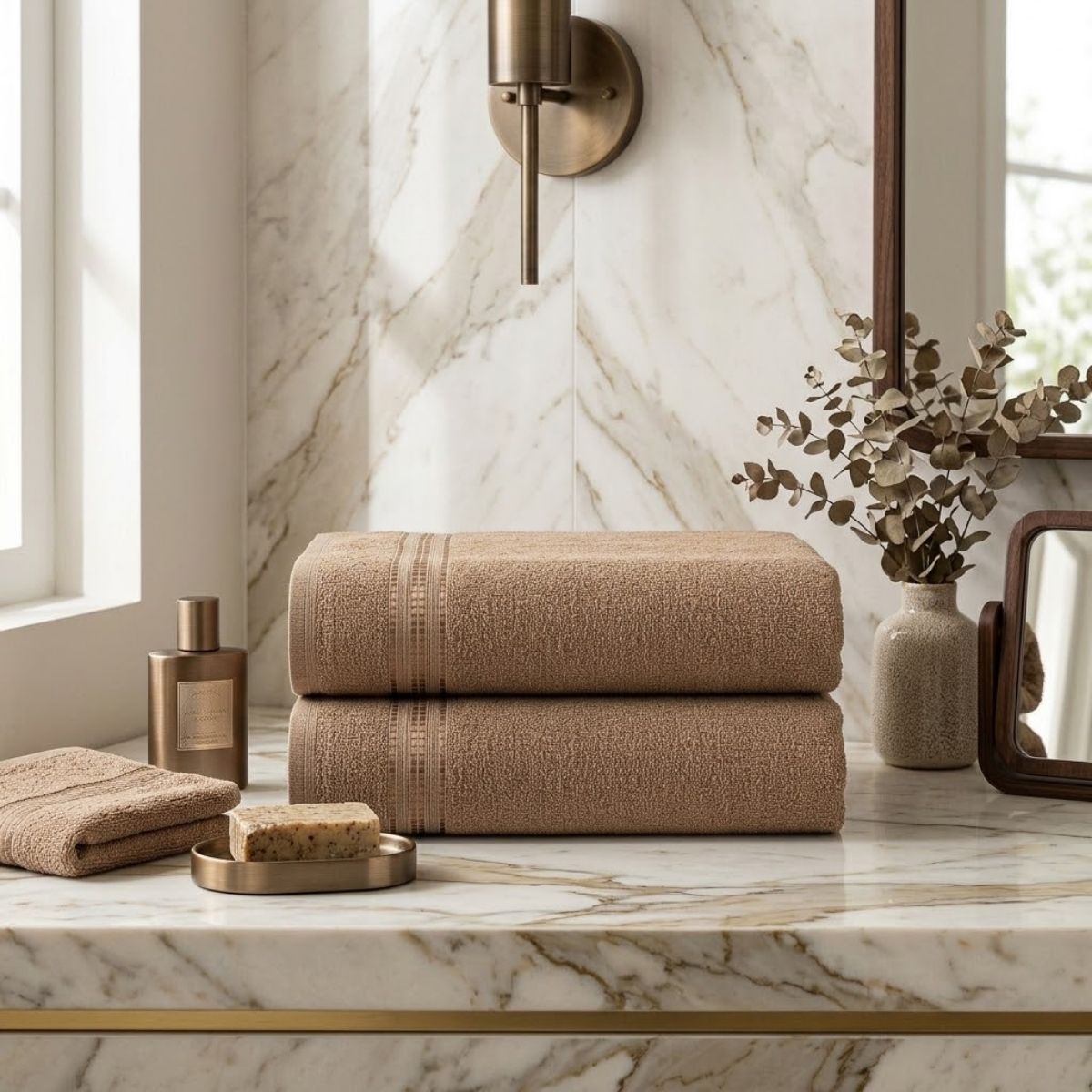 Set of 2 Cotton Bath Towels 49.2 x 25.6 in – 260 GSM Lightweight Soft Everyday Towels