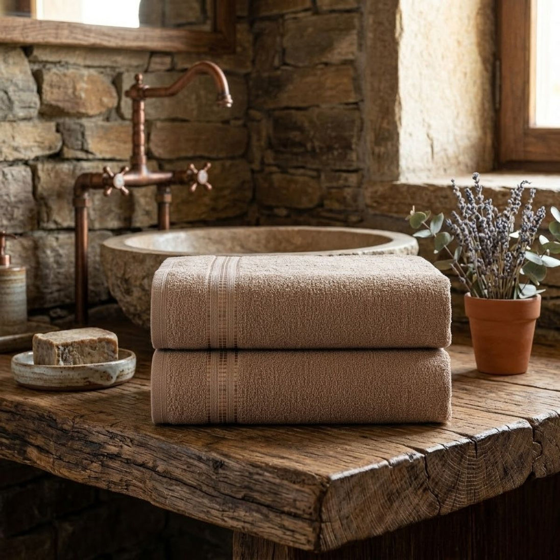 Set of 2 Cotton Bath Towels 49.2 x 25.6 in – 260 GSM Lightweight Soft Everyday Towels