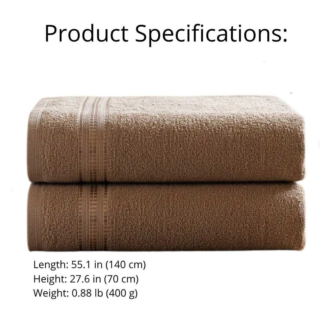 Set of 2 Cotton Bath Towels 49.2 x 25.6 in – 260 GSM Lightweight Soft Everyday Towels