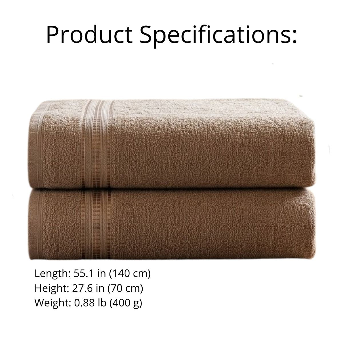 Set of 2 Cotton Bath Towels 49.2 x 25.6 in – 260 GSM Lightweight Soft Everyday Towels
