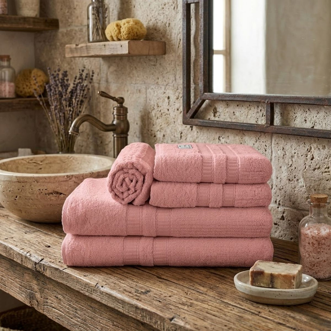 5-Piece Cotton Towel Set White – Bath, Hand & Bath Mat Paris Collection Soft Absorbent
