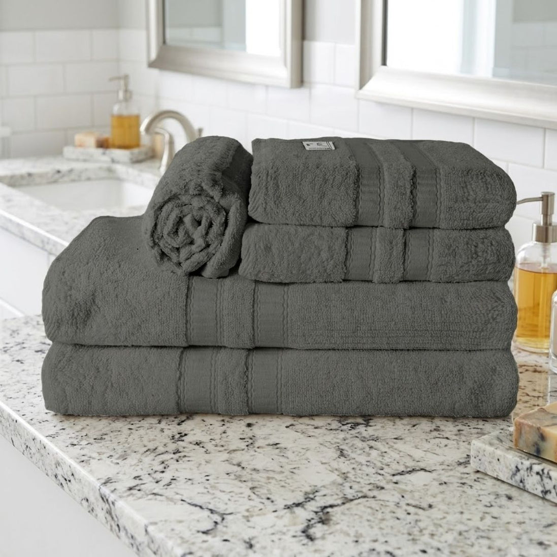 5-Piece Cotton Towel Set White – Bath, Hand & Bath Mat Paris Collection Soft Absorbent