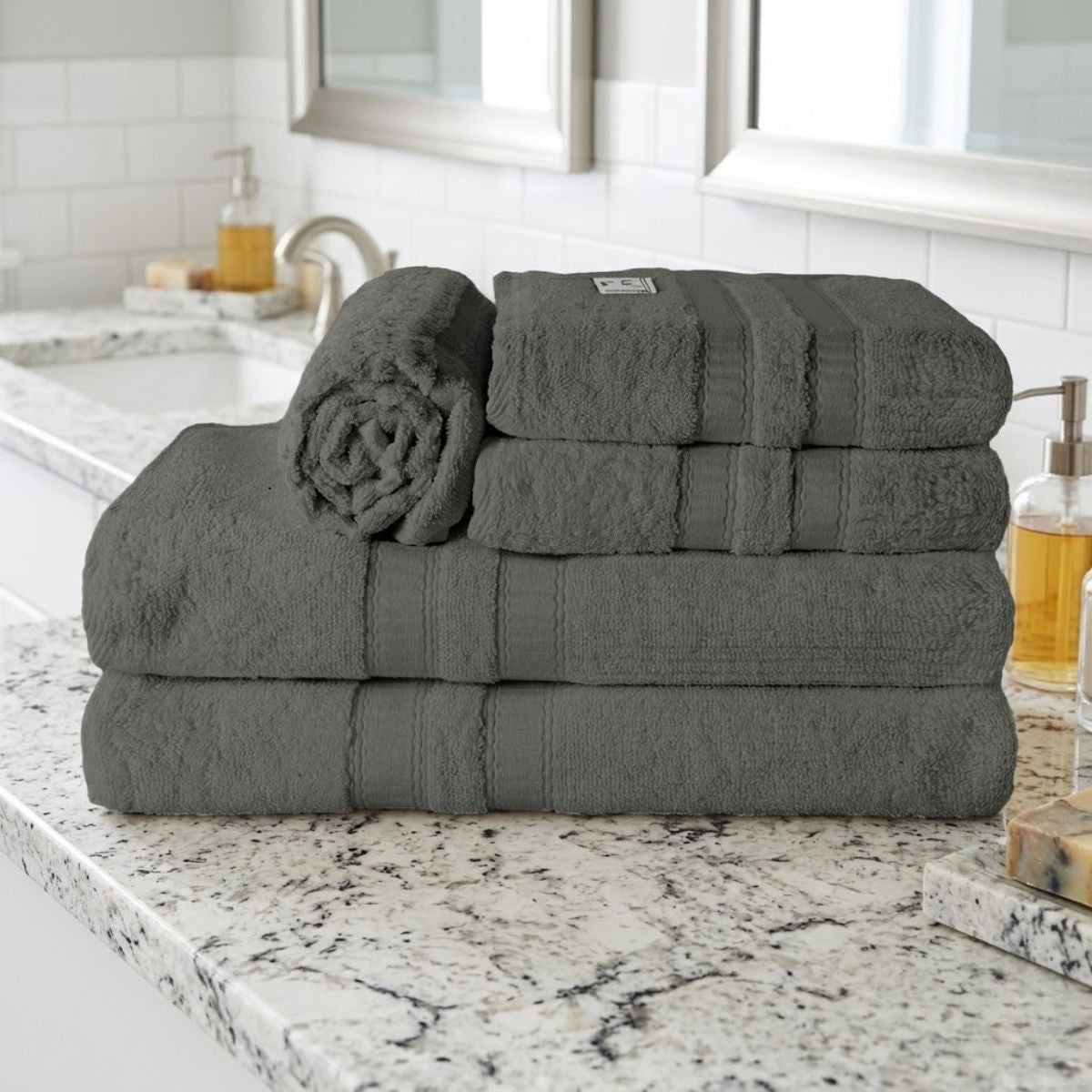 5-Piece Cotton Towel Set White – Bath, Hand & Bath Mat Paris Collection Soft Absorbent