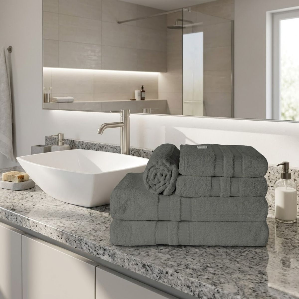 5-Piece Cotton Towel Set White – Bath, Hand & Bath Mat Paris Collection Soft Absorbent