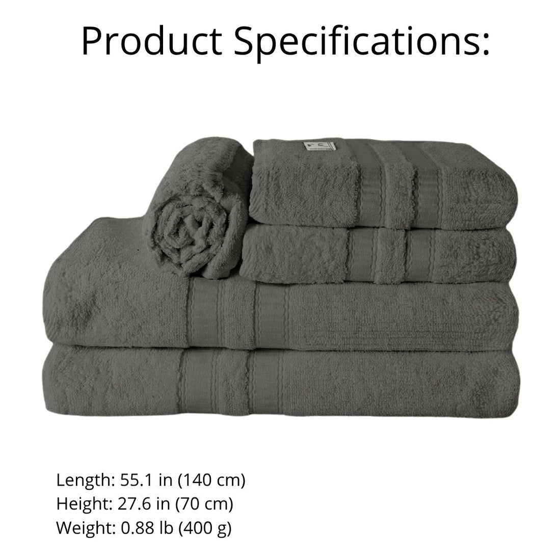 5-Piece Cotton Towel Set White – Bath, Hand & Bath Mat Paris Collection Soft Absorbent