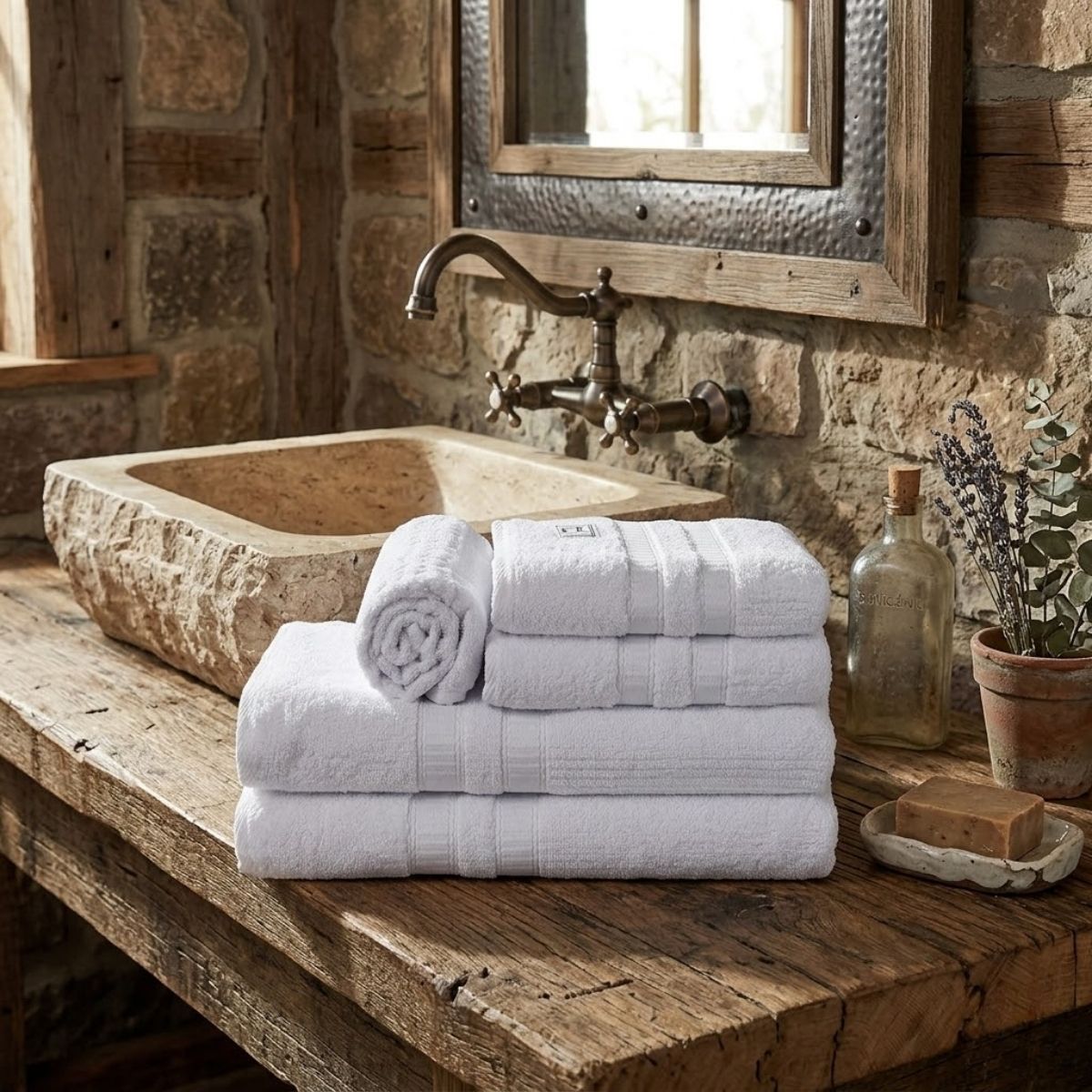 5-Piece Cotton Towel Set White – Bath, Hand & Bath Mat Paris Collection Soft Absorbent