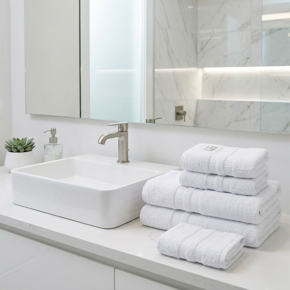 5-Piece Cotton Towel Set White – Bath, Hand & Bath Mat Paris Collection Soft Absorbent