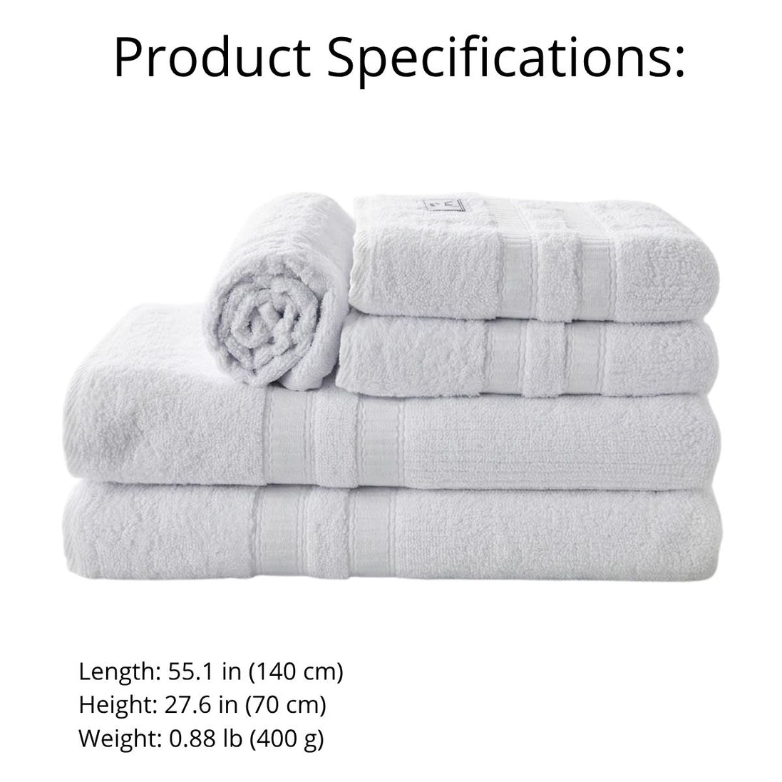 5-Piece Cotton Towel Set White – Bath, Hand & Bath Mat Paris Collection Soft Absorbent