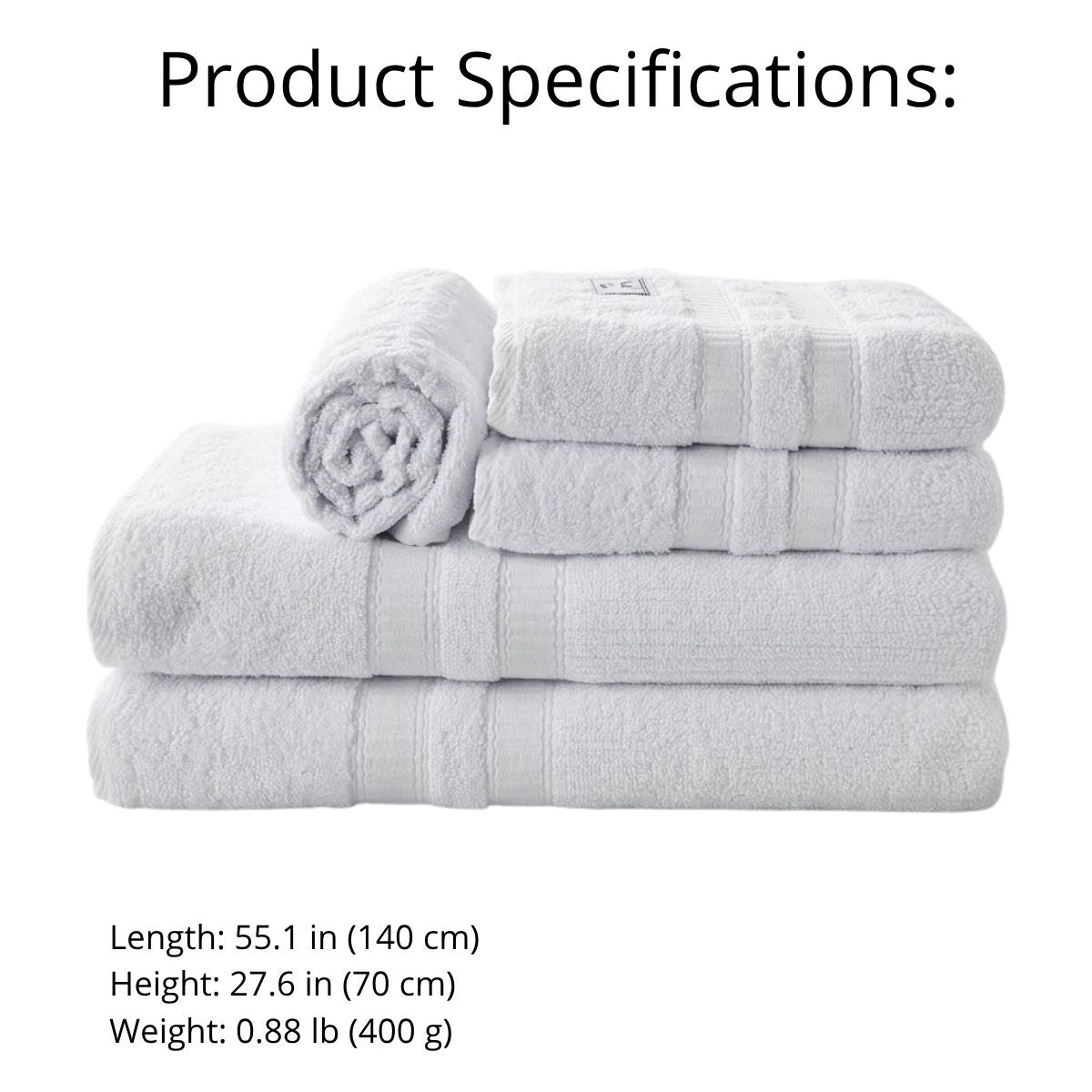 5-Piece Cotton Towel Set White – Bath, Hand & Bath Mat Paris Collection Soft Absorbent