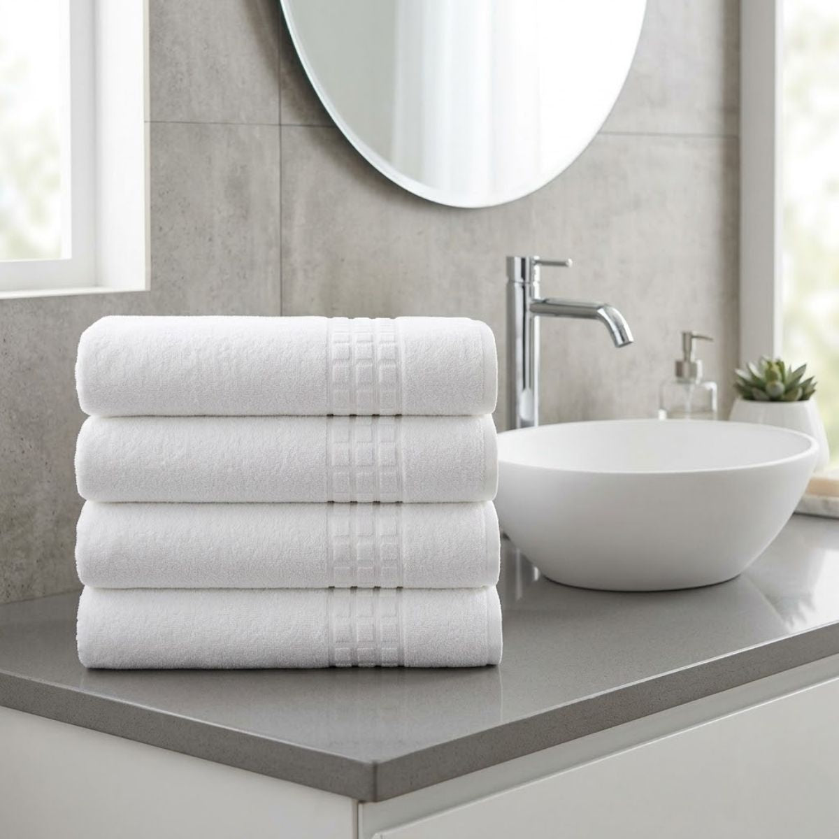 City Professional Bath Towel White 55.1 x 27.6 in – 410 GSM Cotton Blend for Hospitality