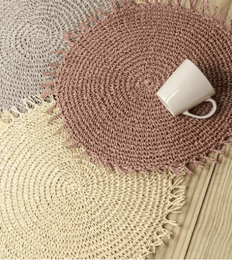 Charlo's Set of 4 Blue Navy Folk Sustainable Rustic Chic Round Placemats 16