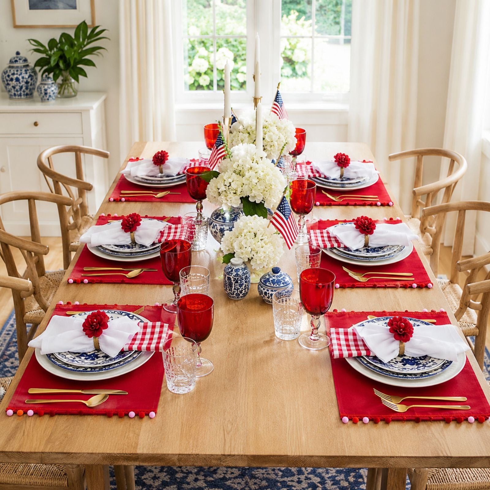 Charlo’s Set of 4 Rectangular Placemats Pom Pom Red 18