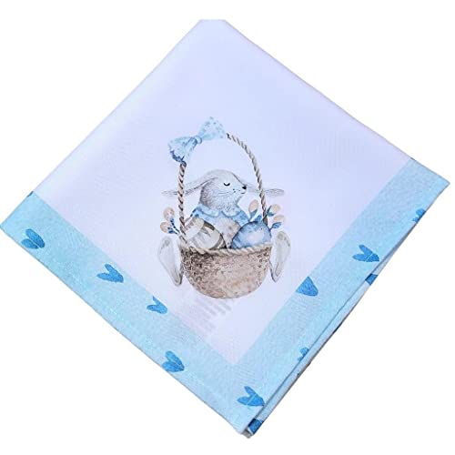 Charlo's Easter Synthetic Cloth Napkins Bunny Blue Balloons Reusable Durable 16
