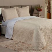 Queen Bedspread Set 3 Pieces White & Khaki Clara – Soft Polyester Bedding