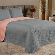 Full Reversible Quilted Bedspread Set 3 Pieces Gray & Blush 94.5 x 86.6 in – Soft Polyester Bedding