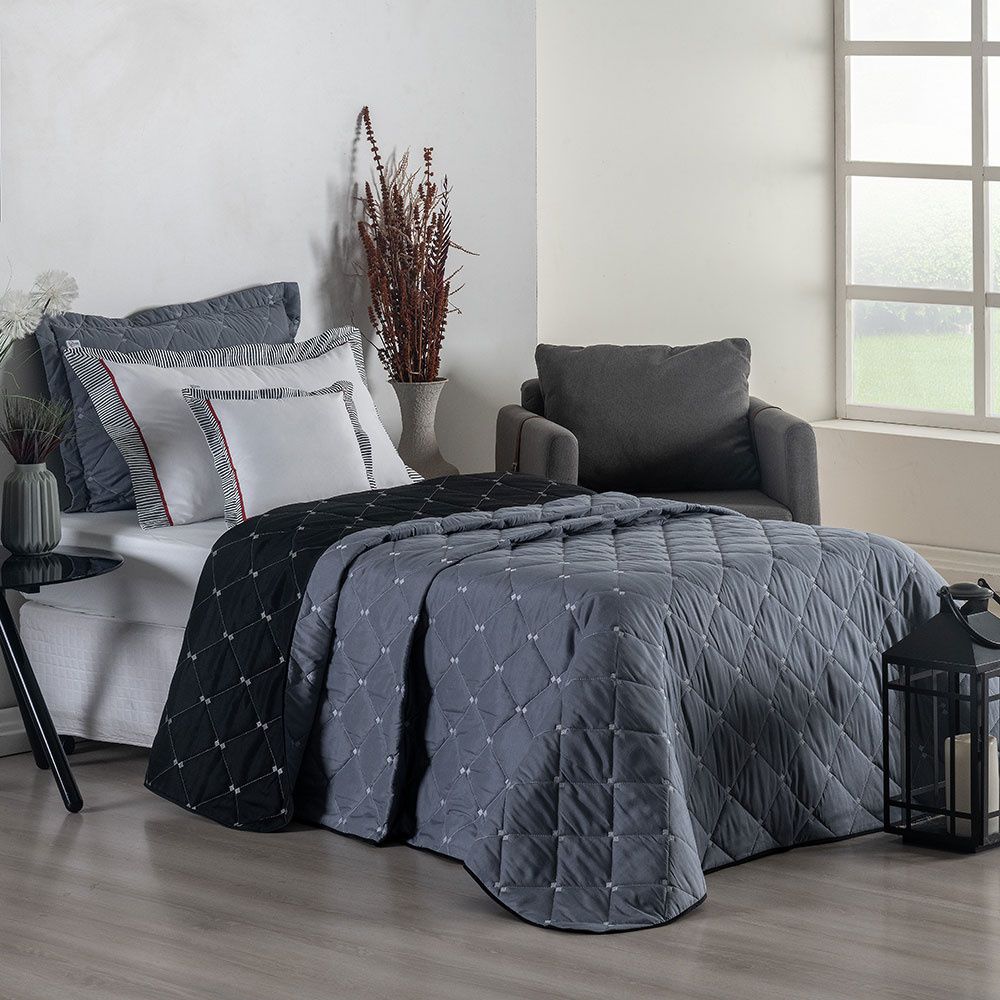 Twin Reversible Bedspread Set Embroidered 94.5 x 70.9 in – 400 Thread Count Soft Elegant Bedding