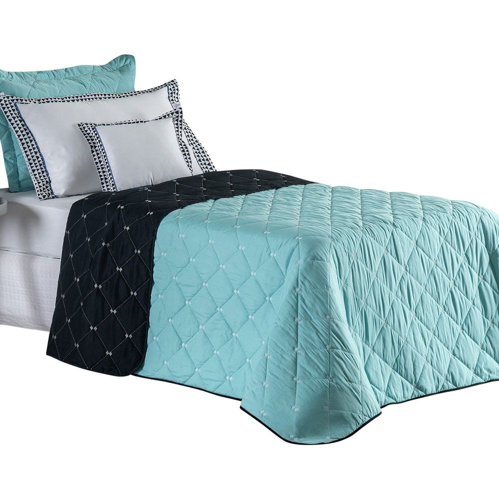 Twin Reversible Bedspread Set Embroidered 94.5 x 70.9 in – 400 Thread Count Soft Elegant Bedding