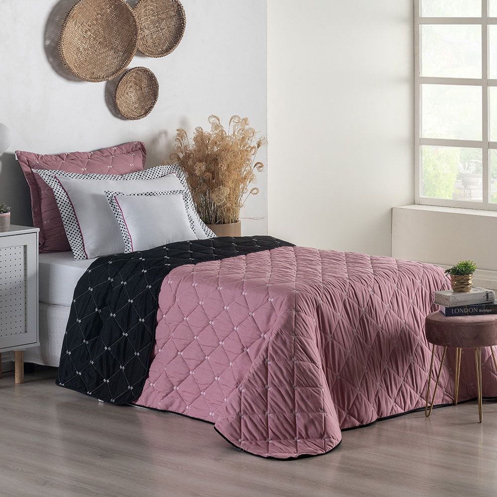 Twin Reversible Bedspread Set Embroidered 94.5 x 70.9 in – 400 Thread Count Soft Elegant Bedding