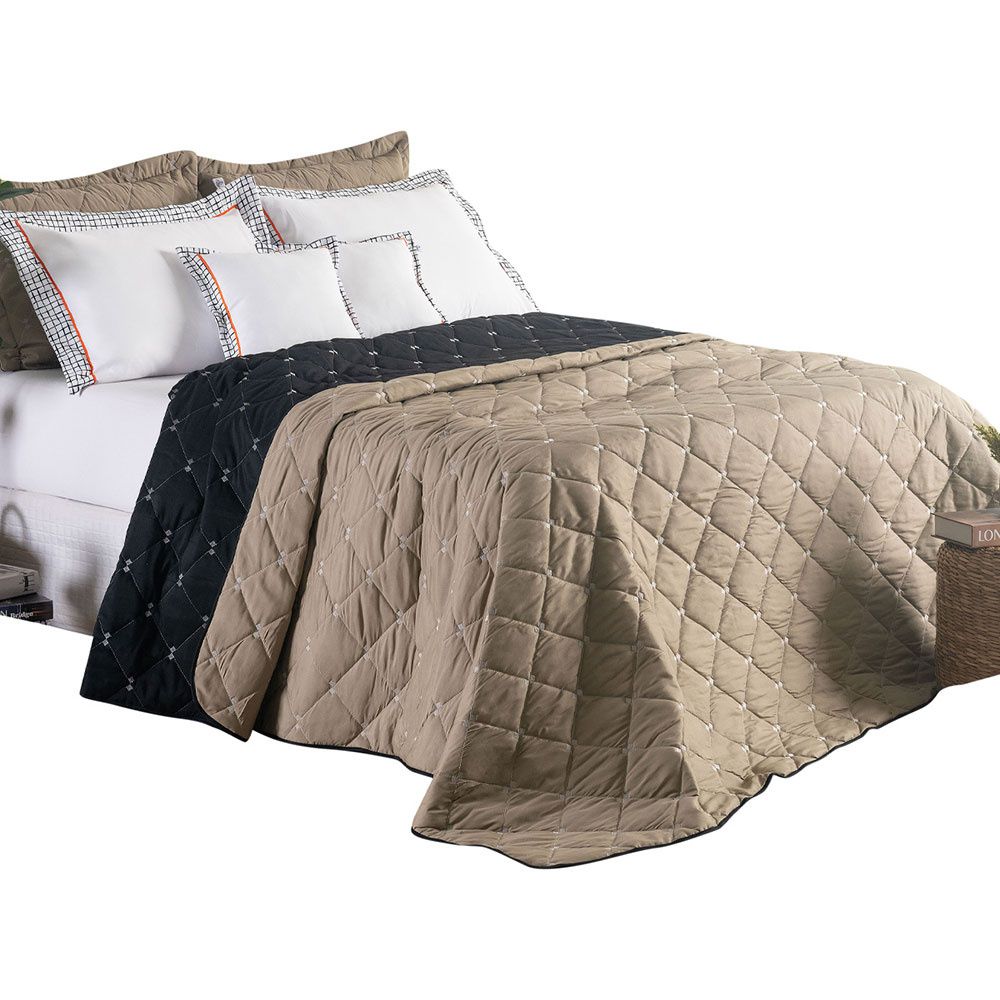 Full Reversible Embroidered Bedspread Set 4 Pieces Khaki Renove 400 Thread Count 94.5 x 86.6 in