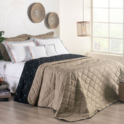 Full Reversible Embroidered Bedspread Set 4 Pieces Khaki Renove 400 Thread Count 94.5 x 86.6 in