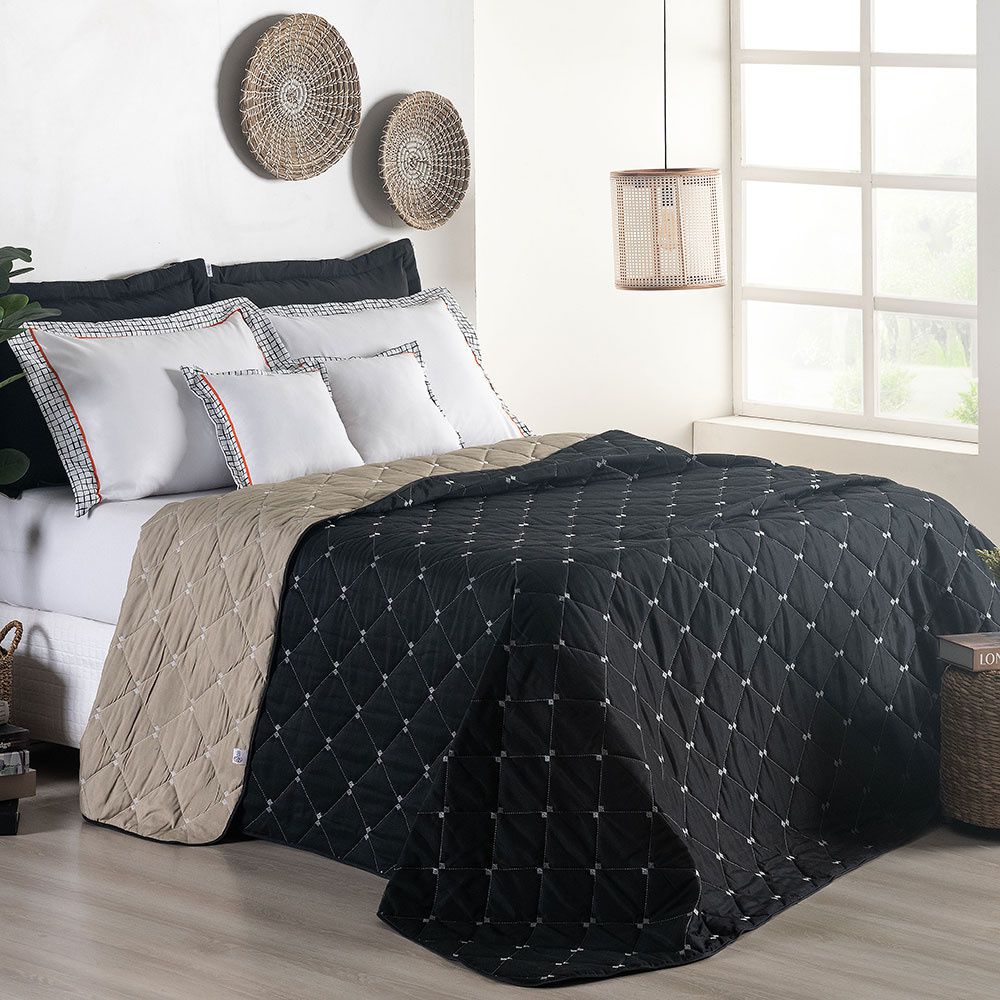 Full Reversible Embroidered Bedspread Set 4 Pieces Khaki Renove 400 Thread Count 94.5 x 86.6 in