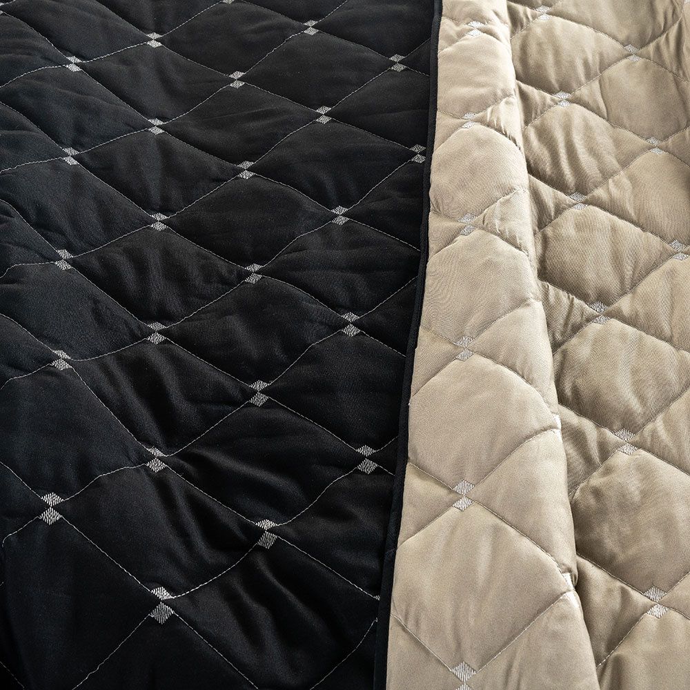 Full Reversible Embroidered Bedspread Set 4 Pieces Khaki Renove 400 Thread Count 94.5 x 86.6 in