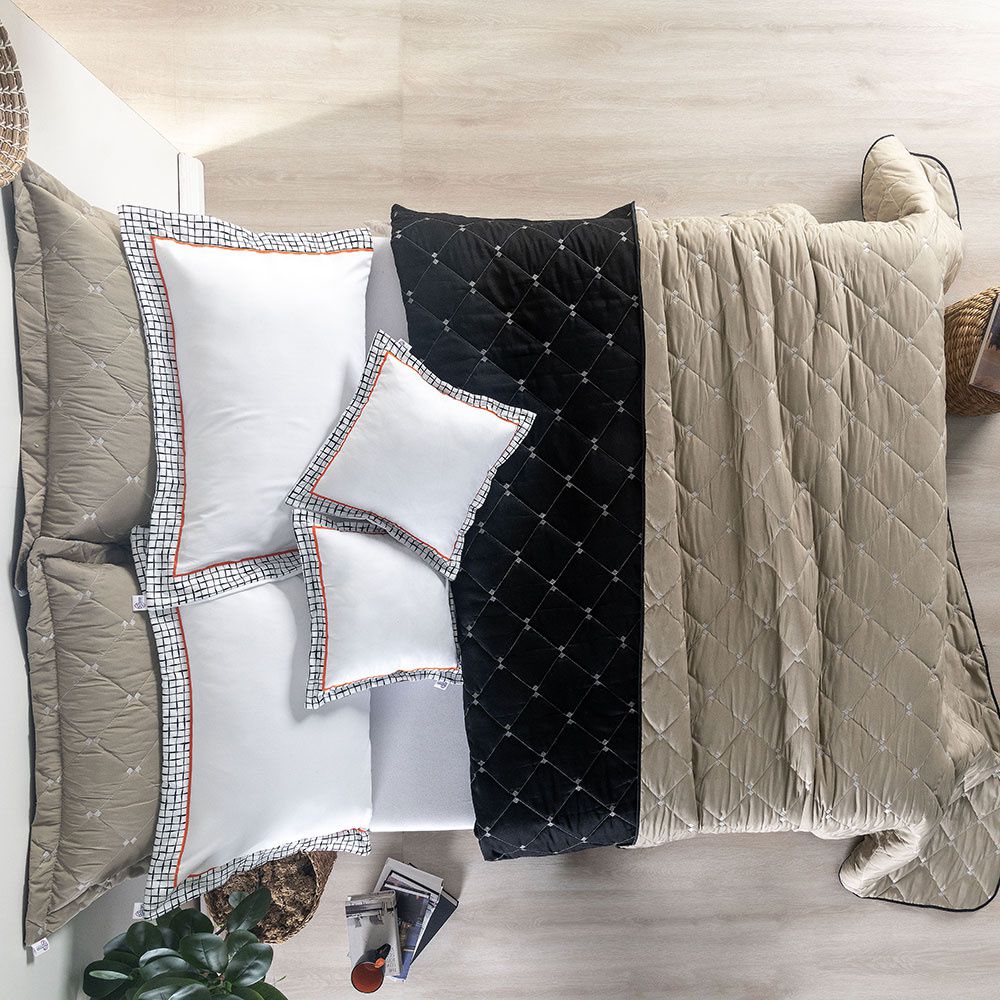 Full Reversible Embroidered Bedspread Set 4 Pieces Khaki Renove 400 Thread Count 94.5 x 86.6 in