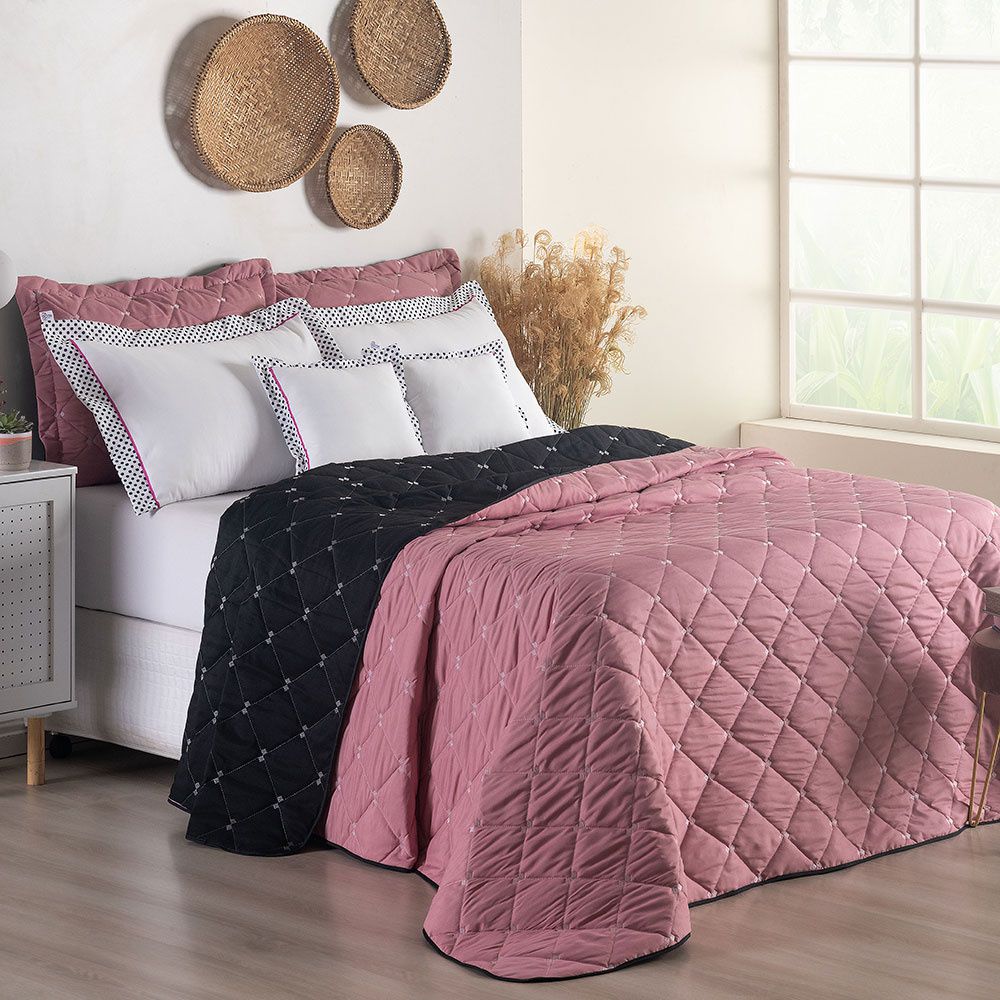 Full/Queen Reversible Bedspread Set Embroidered 94.5 x 86.6 in – 400 Thread Count Soft Elegant Bedding Red