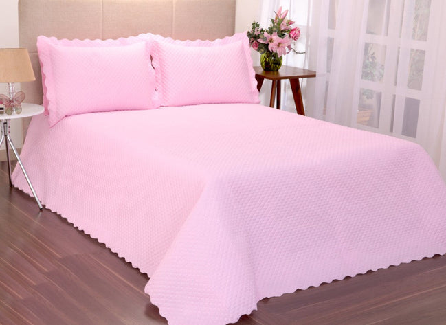 Queen Quilted Bedspread Set 3 Pieces Pink 98.4 x 94.5 in – Soft Microfiber Lightweight Bedding