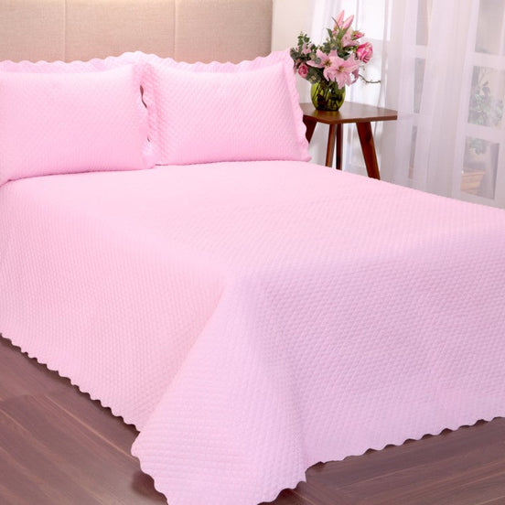 Queen Quilted Bedspread Set 3 Pieces Pink 98.4 x 94.5 in – Soft Microfiber Lightweight Bedding